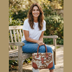 Brown & White Cowhide Leather Satchel Bag