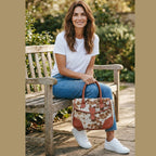 Brown & White Cowhide Leather Satchel Bag