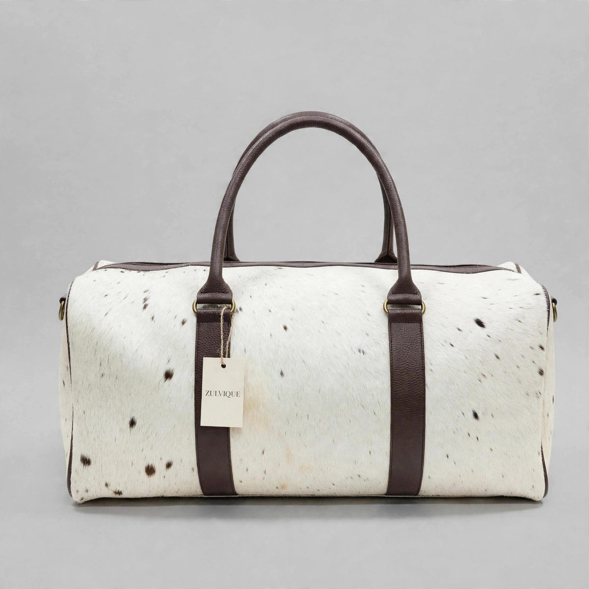 White & Brown Speckle Cowhide Leather Duffel Bag