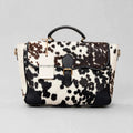 Women's Black & White Speckle Cowhide Buckle Satchel
