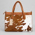 Women's Brown & White Cowhide Zip Tote
