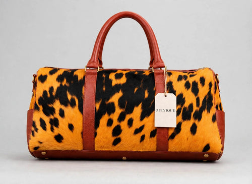 Amber Tortoise Barrel Cowhide Leather Duffel Bag