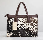 Women's Black & White Cowhide Zip Tote