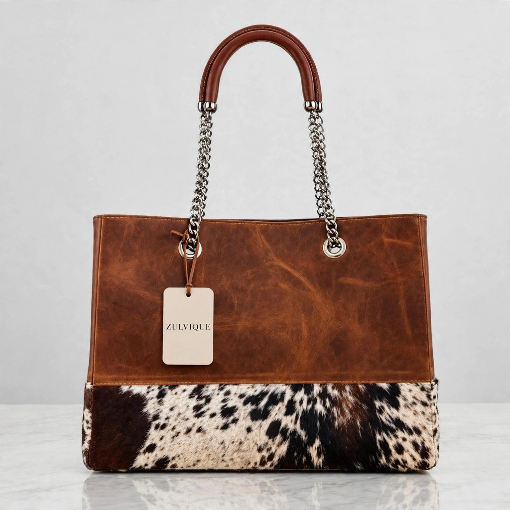 Women's Brown Cowhide Chain Tote