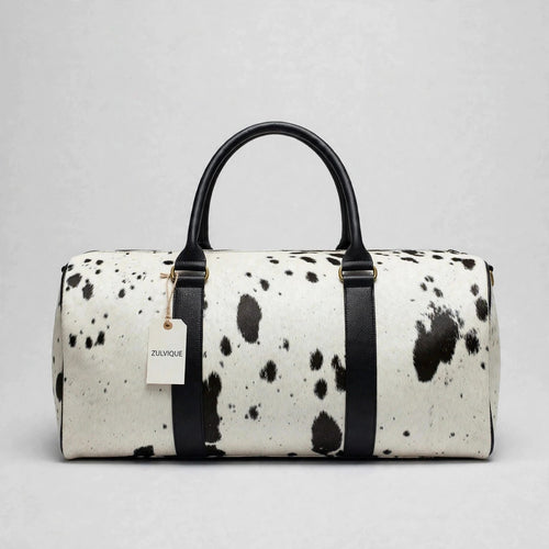 Black & White Speckle Cowhide Leather Duffel Bag