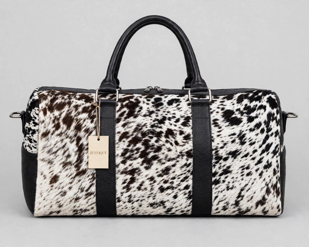 Black & White Fine Speckle Cowhide Leather Duffel Bag