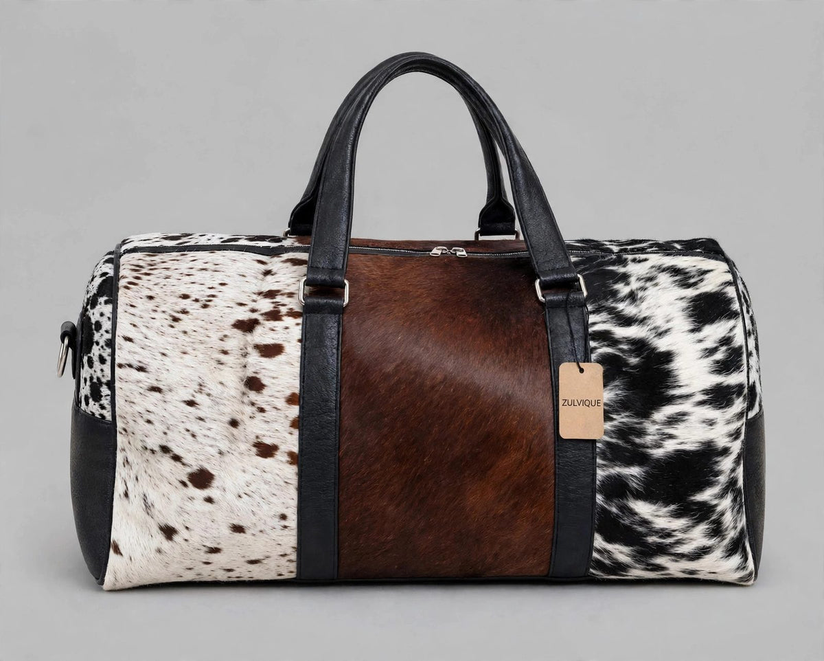 Tricolor Cowhide Leather Duffel Bag