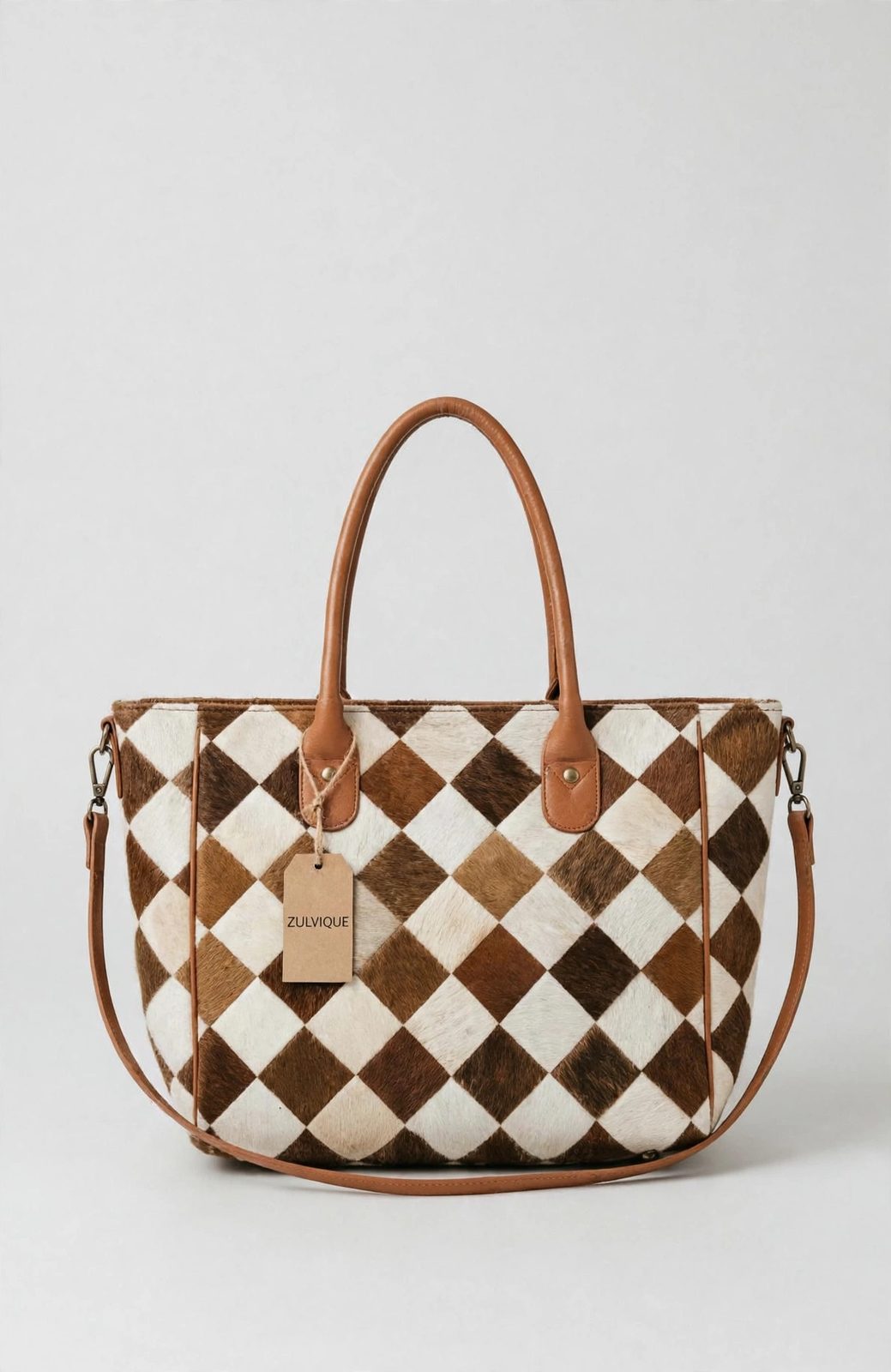 Women's Diamond Patchwork Cowhide Tote