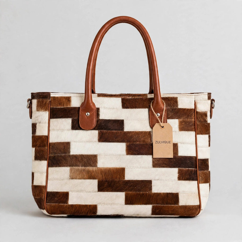 Women's Brick Patchwork Cowhide Tote