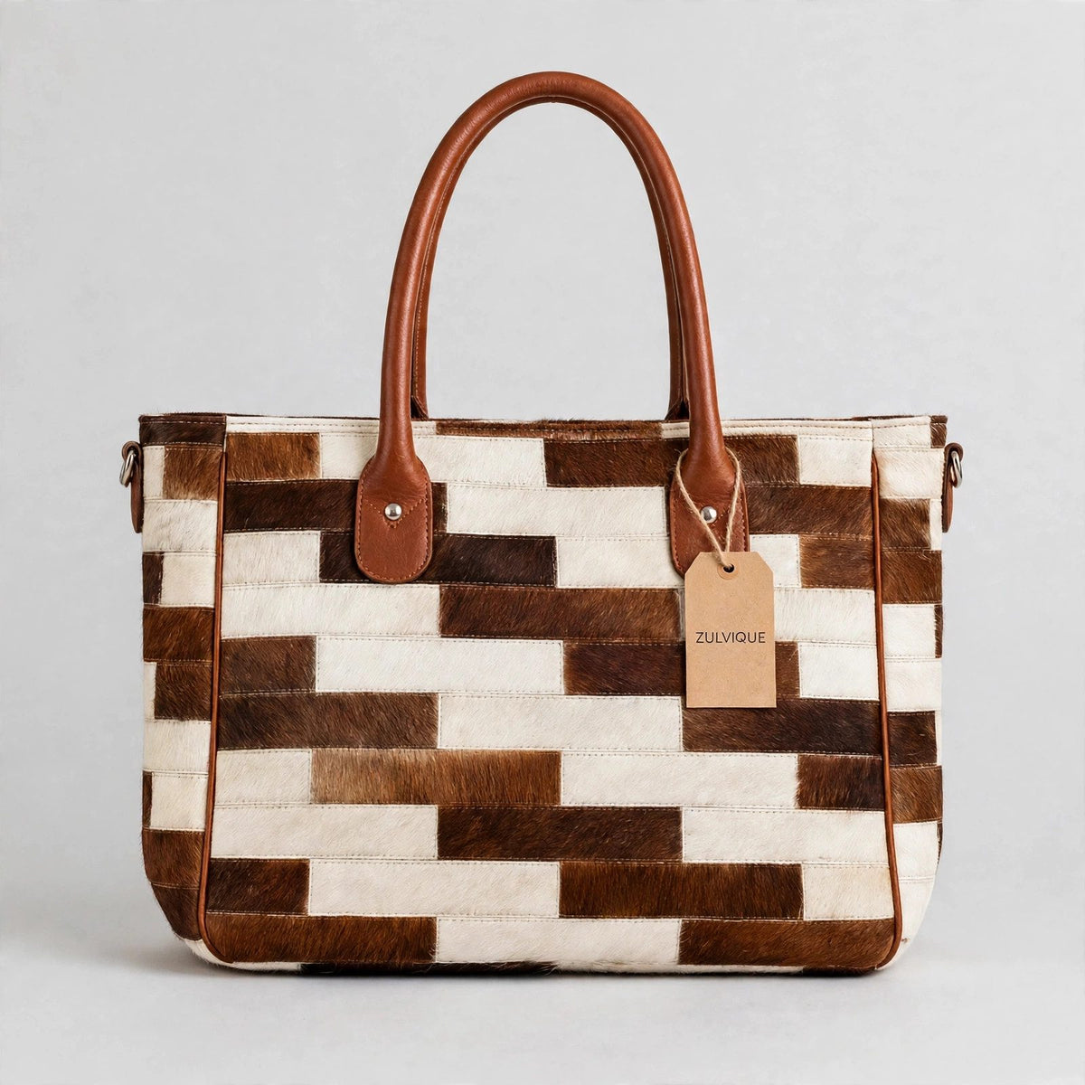 Women's Brick Patchwork Cowhide Tote