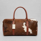 Brown & White Patch Cowhide Leather Duffel Bag