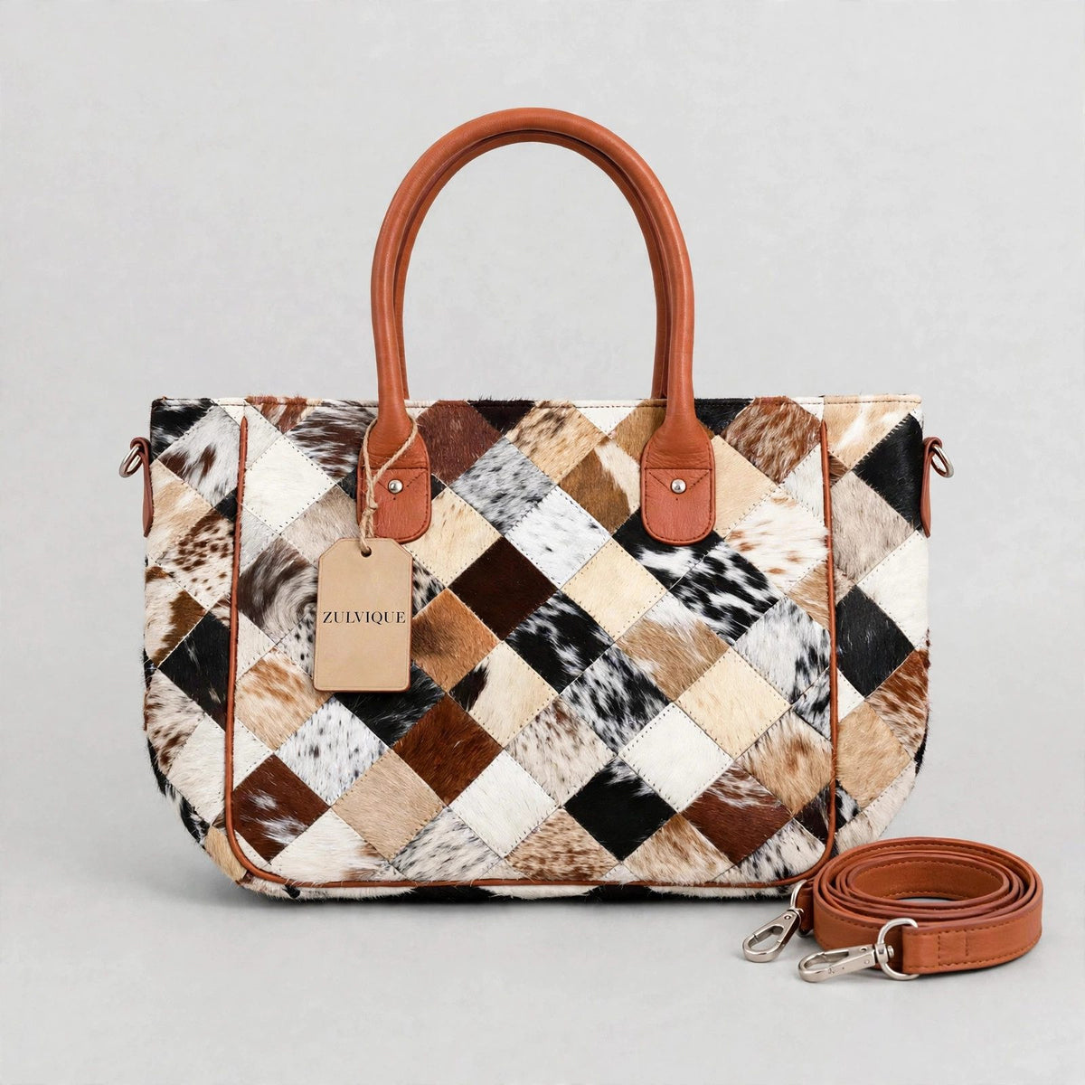 Women's Woven Patchwork Cowhide Handbag