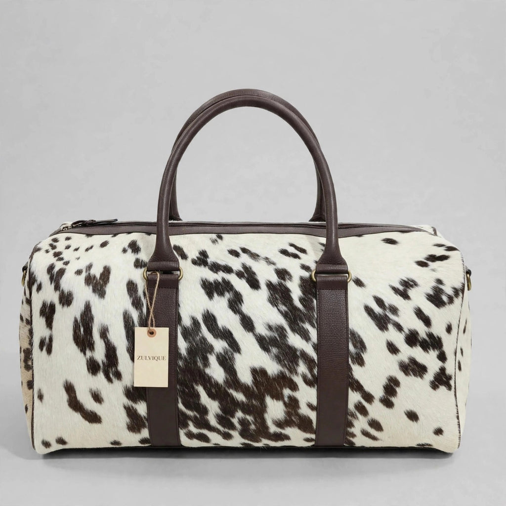 Chocolate Speckle Cowhide Leather Duffel Bag
