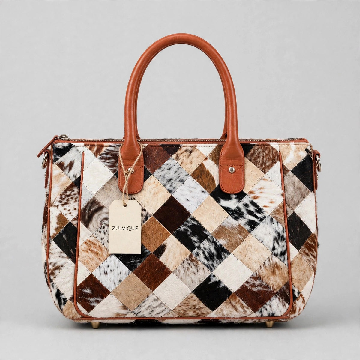 Women's Diamond Patchwork Cowhide Handbag