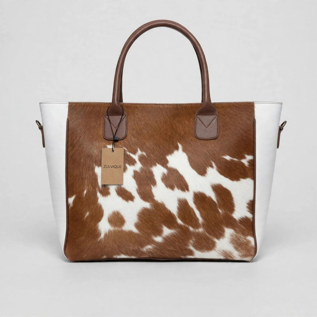 Women's Brown & White Cowhide Classic Tote