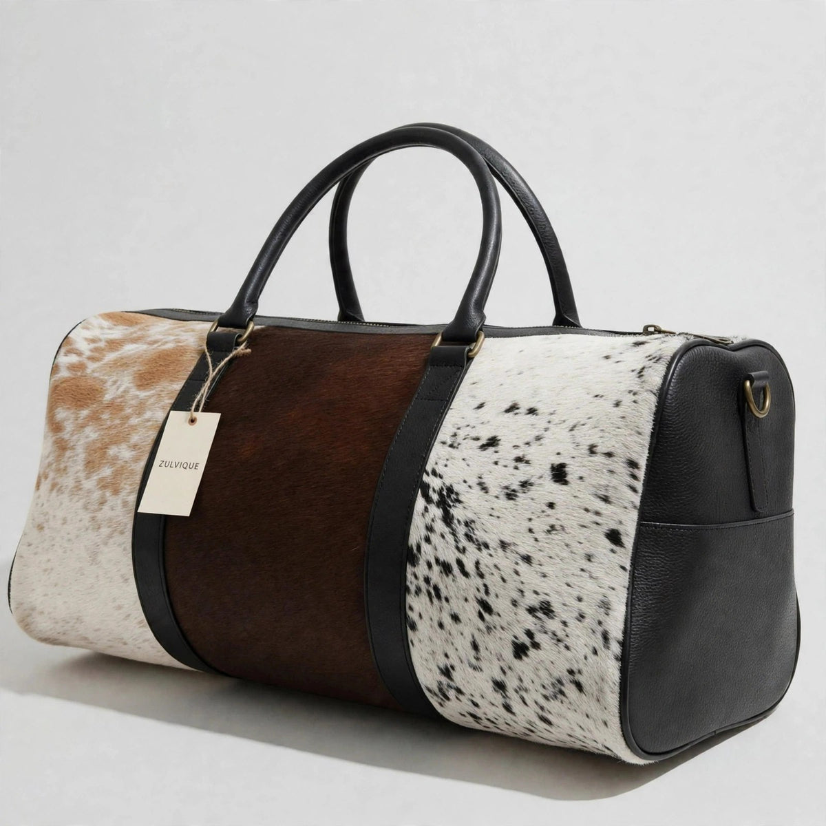 Tri-Panel Cowhide Leather Duffel Bag