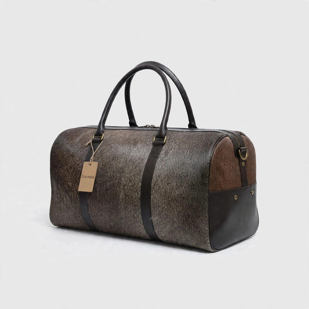 Dark Grey Cowhide Leather Duffel Bag