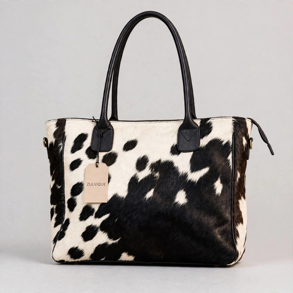 Women's Black & White Speckle Cowhide Tote