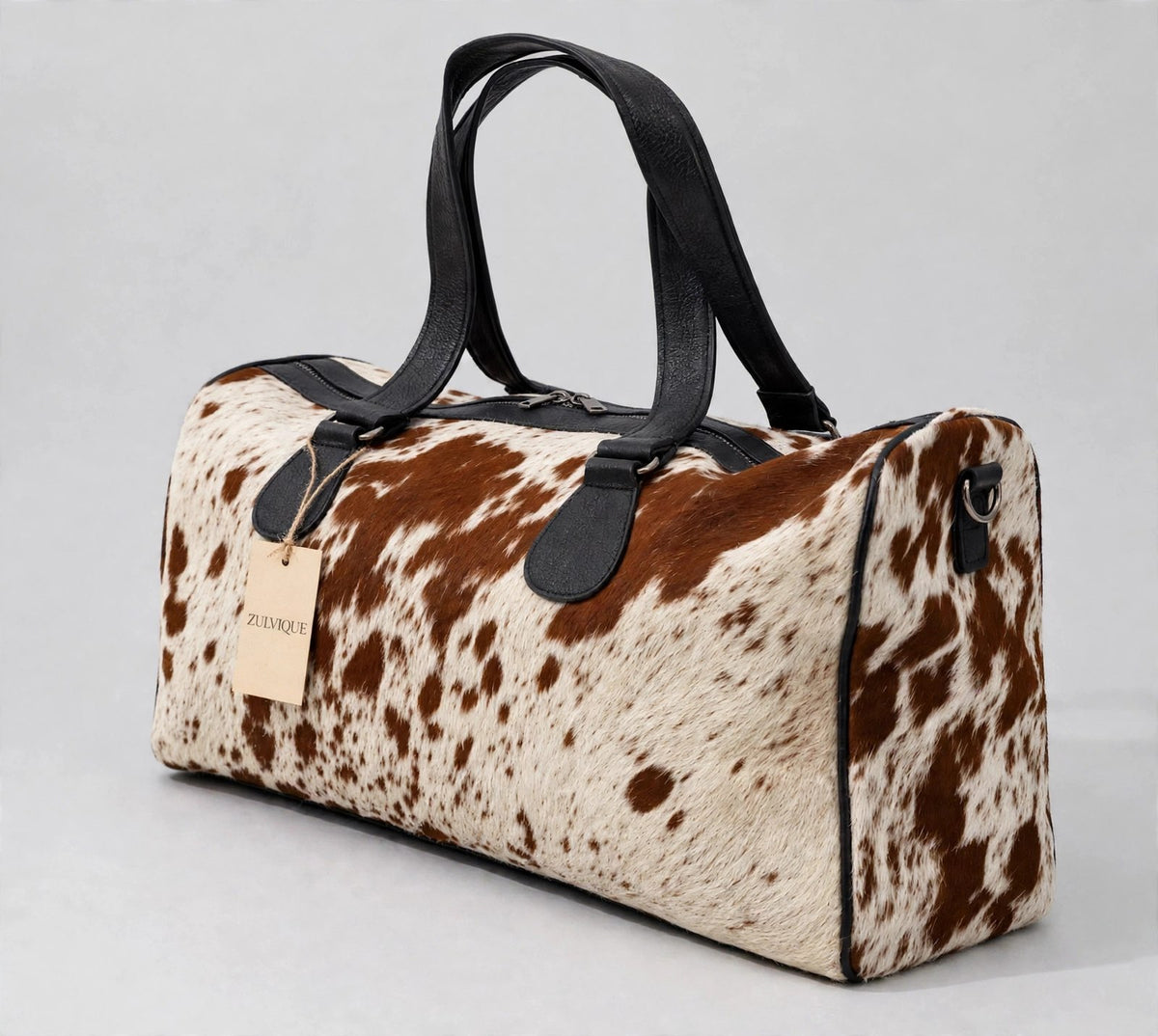 Rust & White Speckle Cowhide Leather Duffel Bag