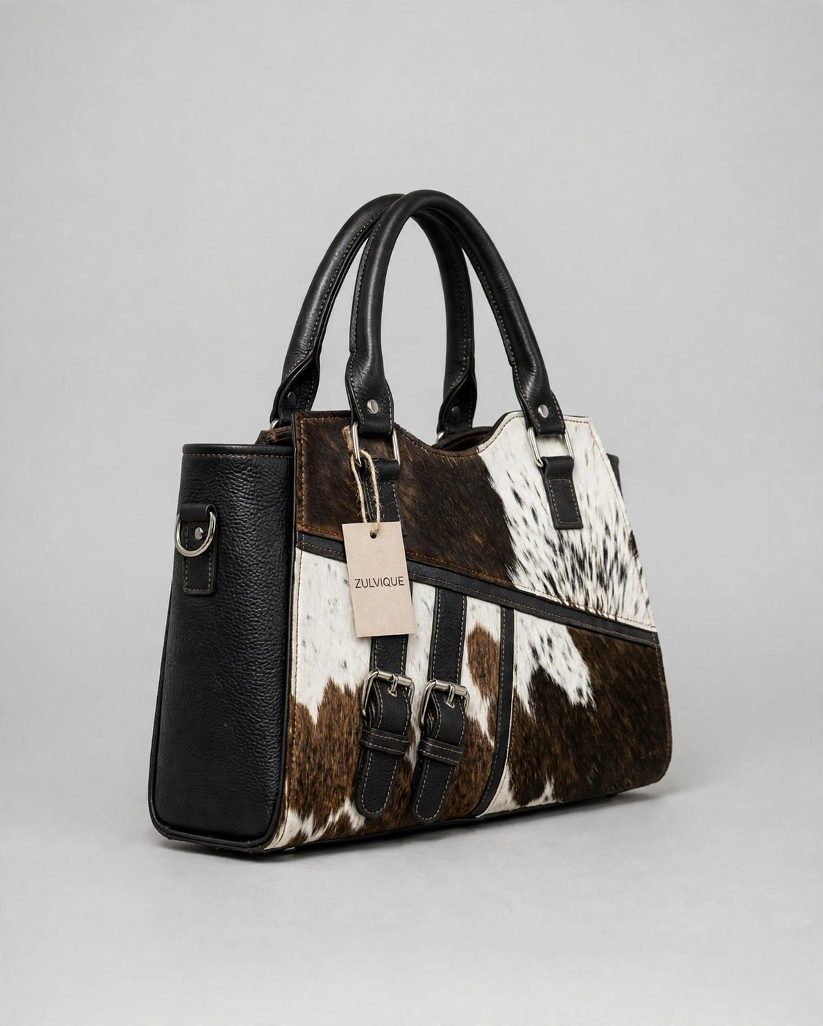 Women's Patchwork Cowhide Buckle Tote Bag