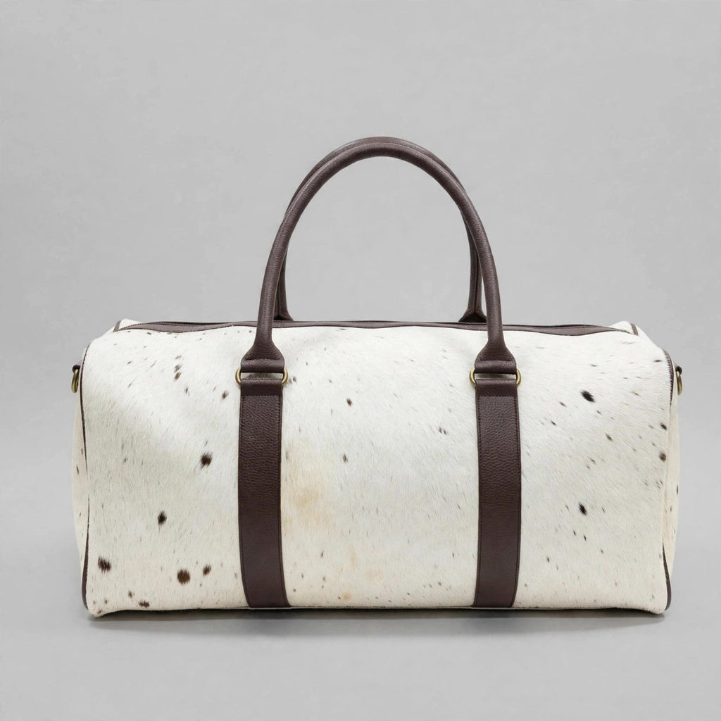 White & Brown Speckle Cowhide Leather Duffel Bag