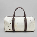 White & Brown Speckle Cowhide Leather Duffel Bag
