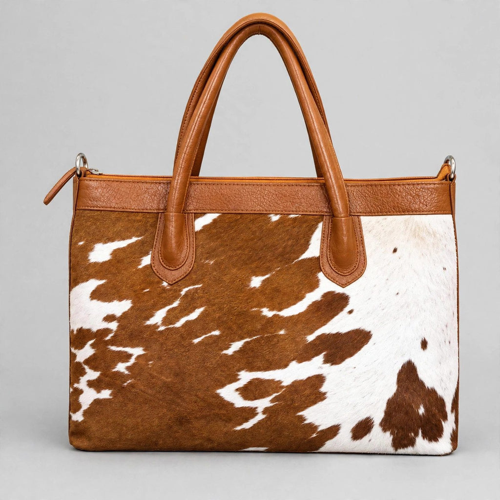 Women's Brown & White Cowhide Zip Tote