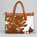 Women's Brown & White Cowhide Zip Tote