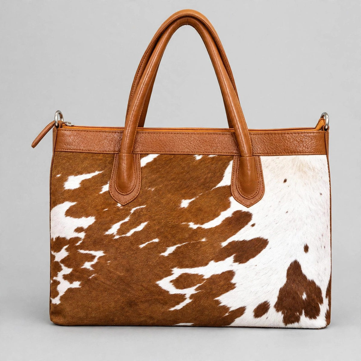 Women's Brown & White Cowhide Zip Tote