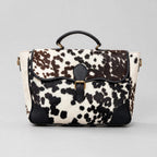 Women's Black & White Speckle Cowhide Buckle Satchel