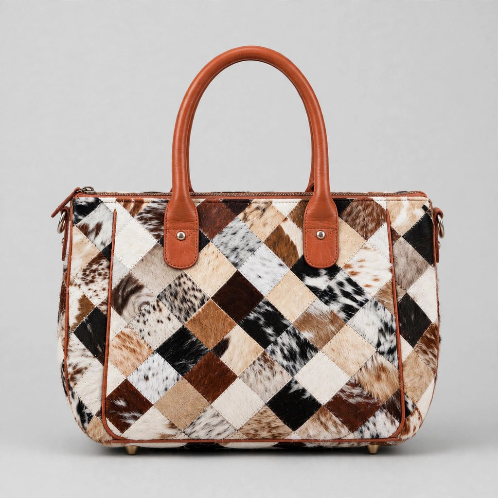 Women's Diamond Patchwork Cowhide Handbag