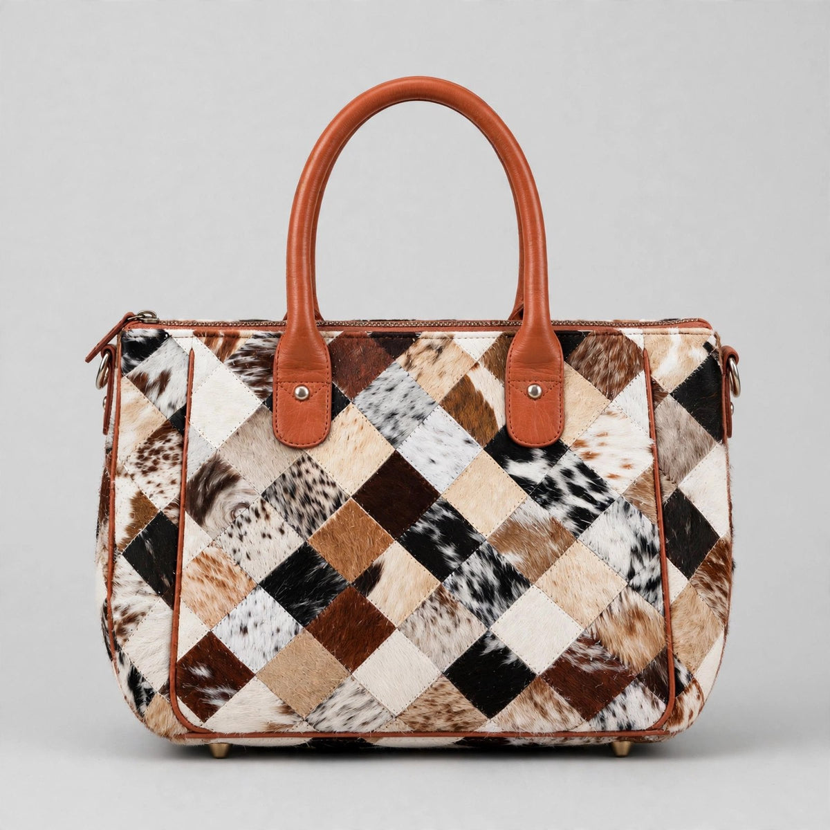 Women's Diamond Patchwork Cowhide Handbag