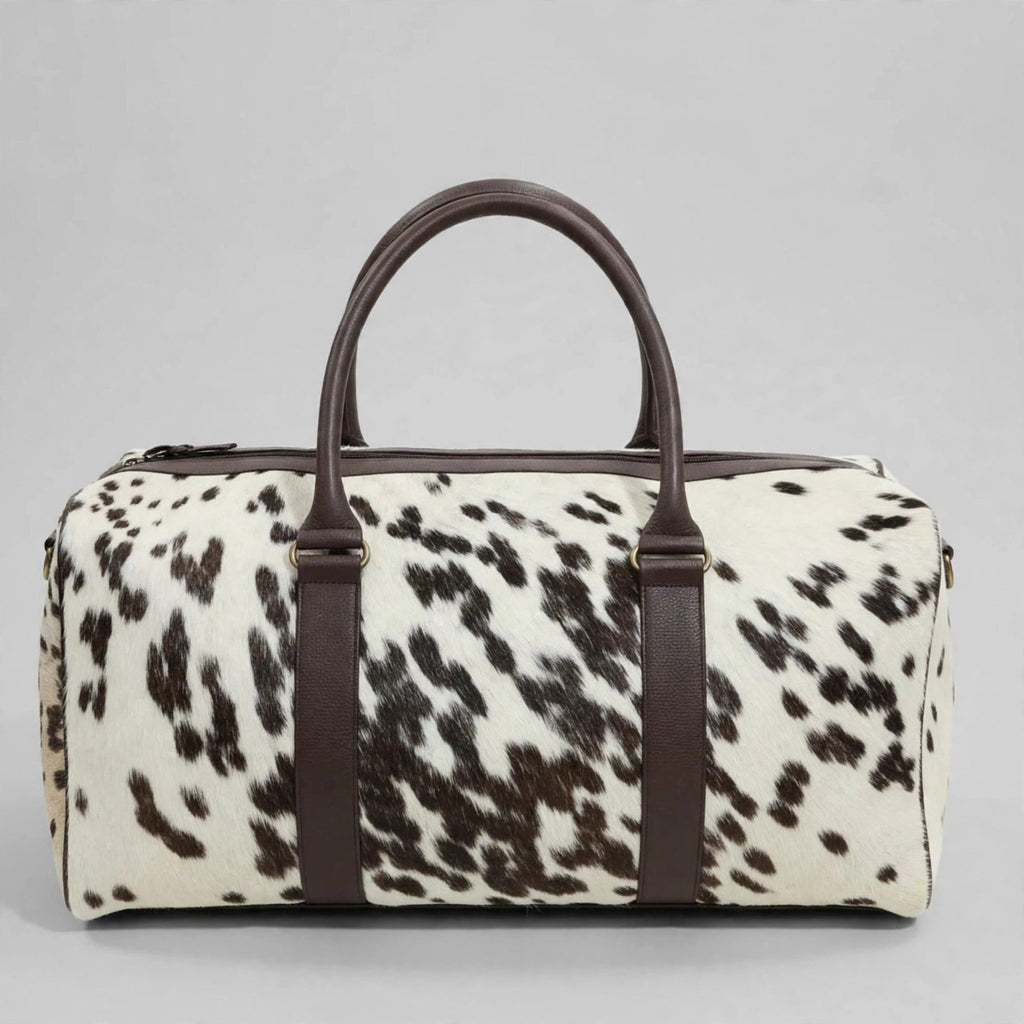 Chocolate Speckle Cowhide Leather Duffel Bag
