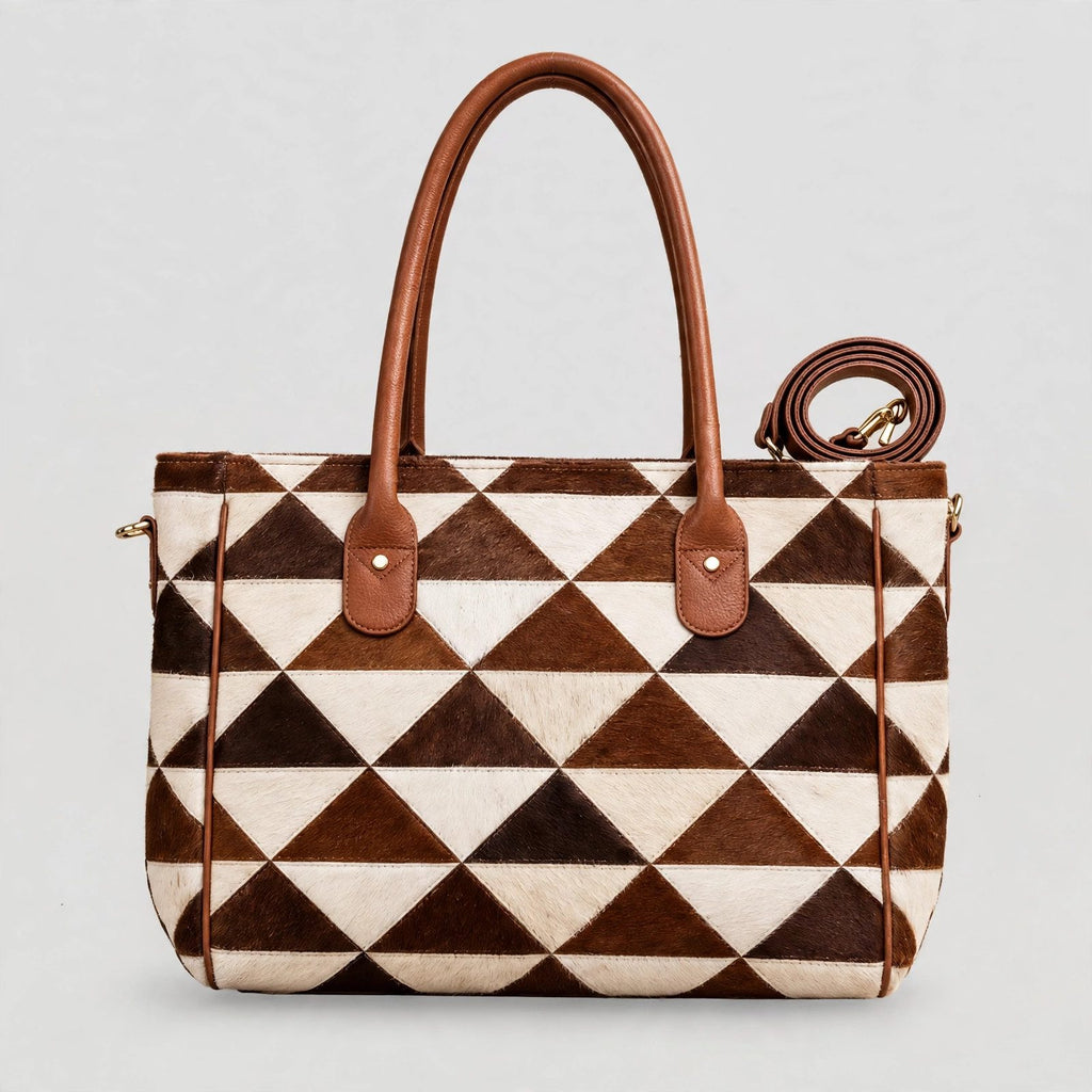 Women's Triangle Patchwork Cowhide Tote
