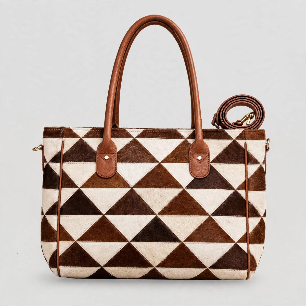 Women's Triangle Patchwork Cowhide Tote