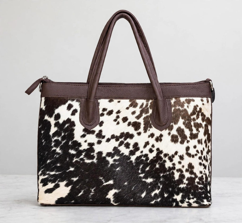 Women's Black & White Cowhide Zip Tote