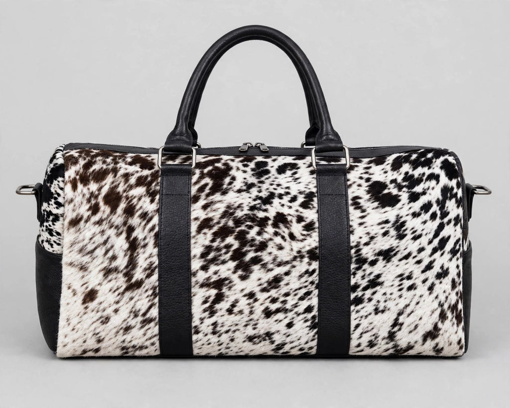 Black & White Fine Speckle Cowhide Leather Duffel Bag
