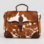 Women's Brown & White Cowhide Buckle Satchel