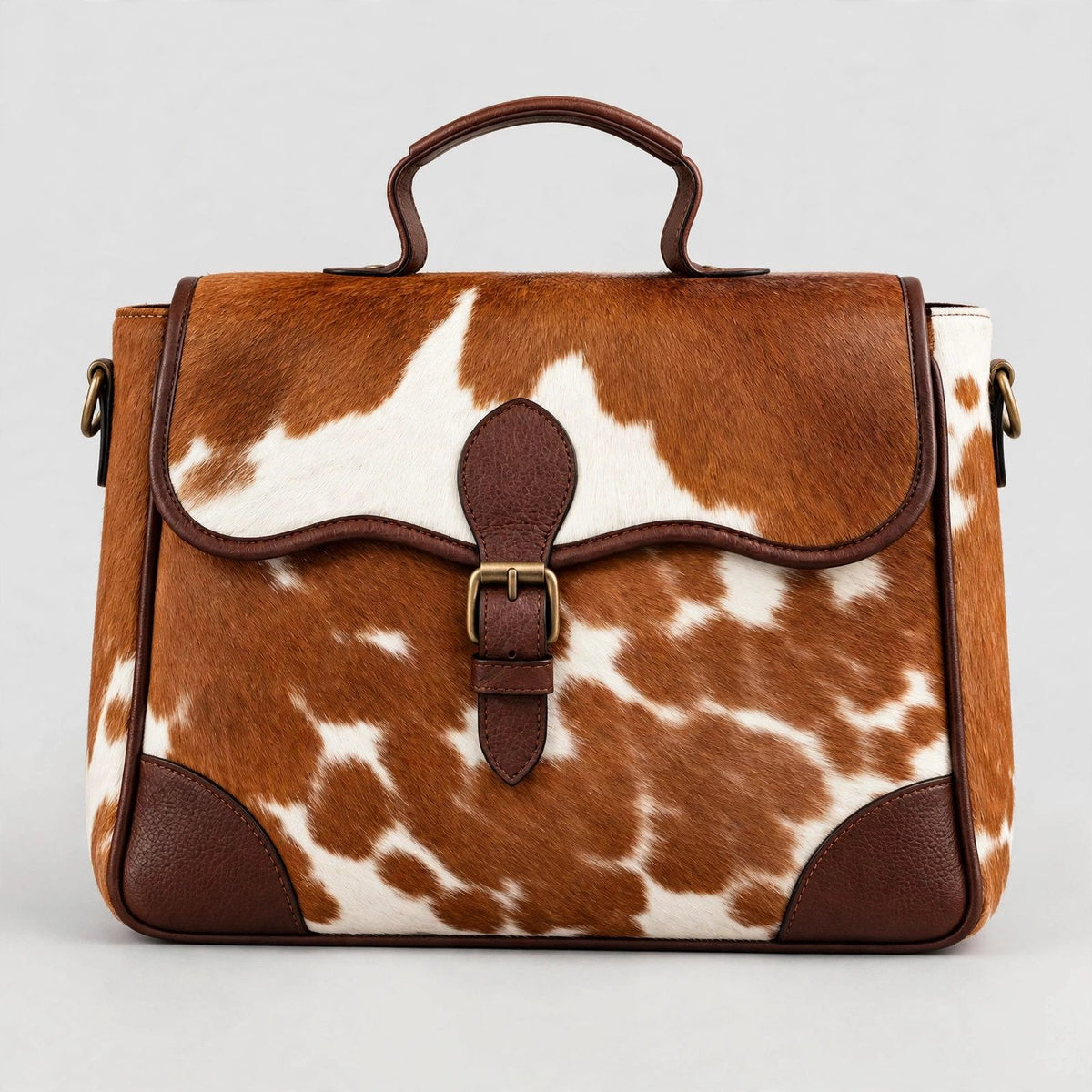 Women's Brown & White Cowhide Buckle Satchel