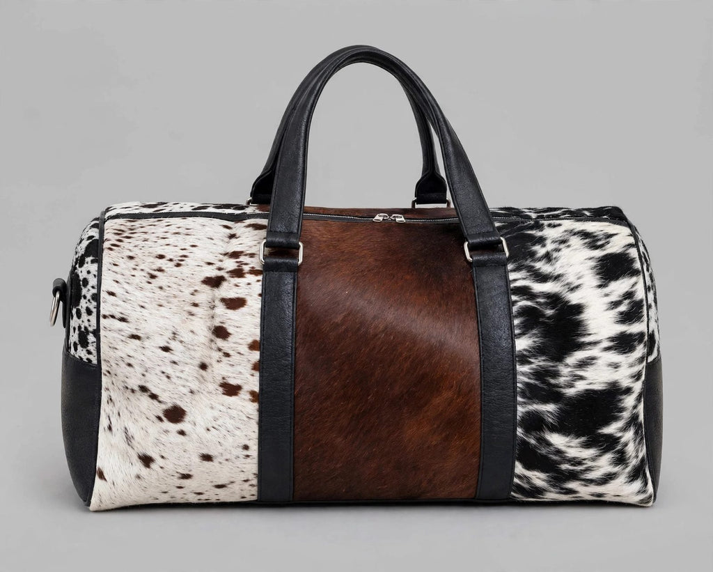 Tricolor Cowhide Leather Duffel Bag