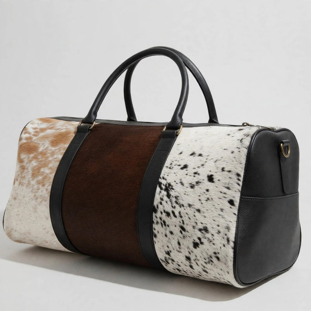 Tri-Panel Cowhide Leather Duffel Bag
