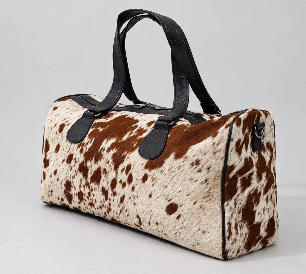 Rust & White Speckle Cowhide Leather Duffel Bag