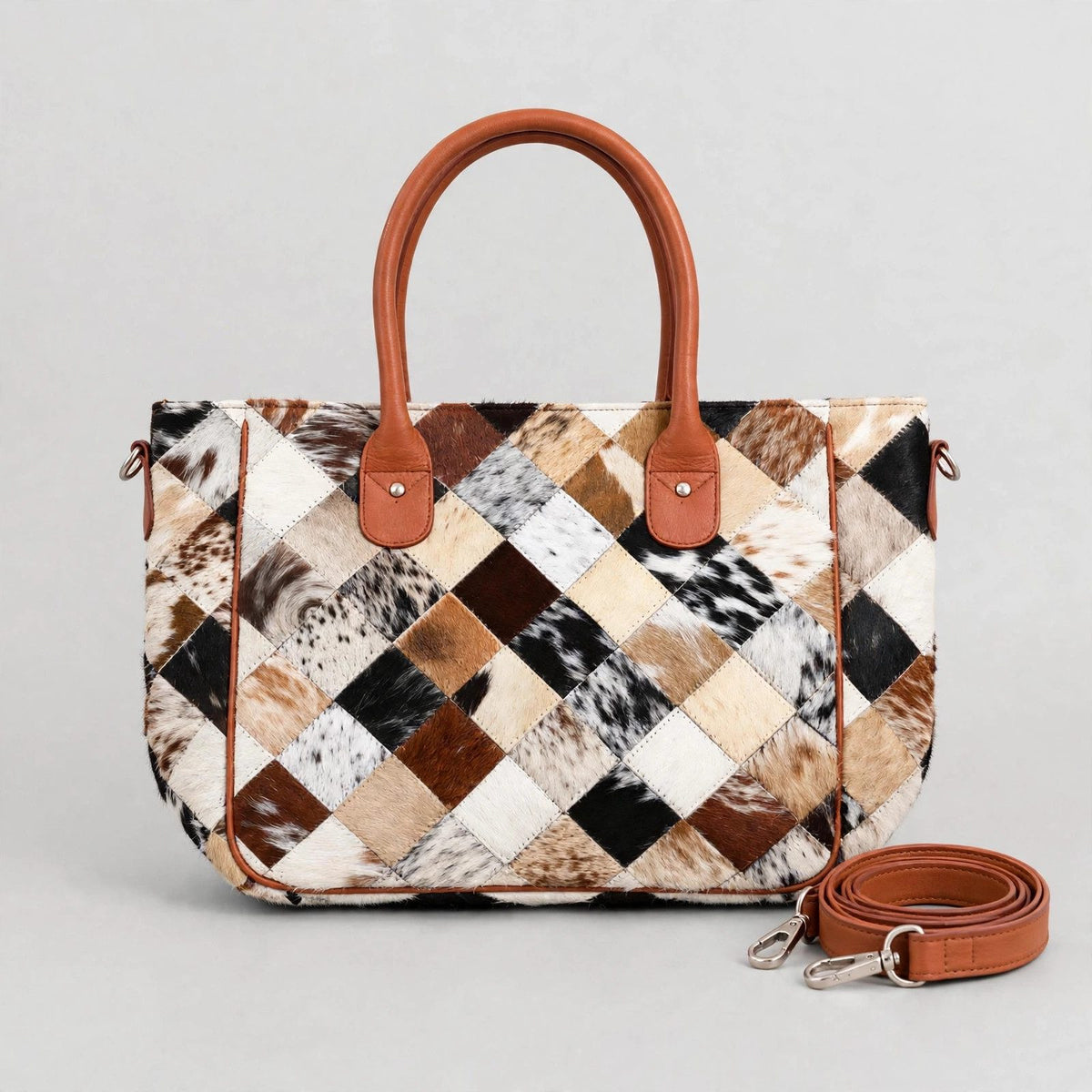 Women's Woven Patchwork Cowhide Handbag