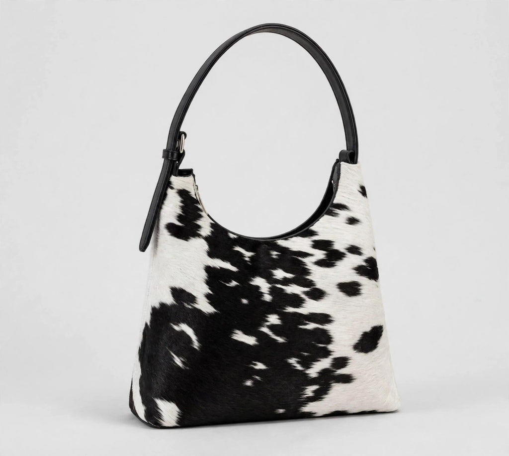 Women's Black & White Cowhide Hobo Bag