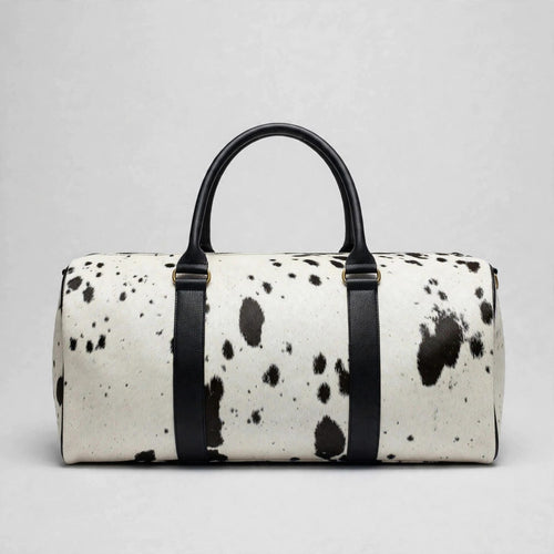 Black & White Speckle Cowhide Leather Duffel Bag