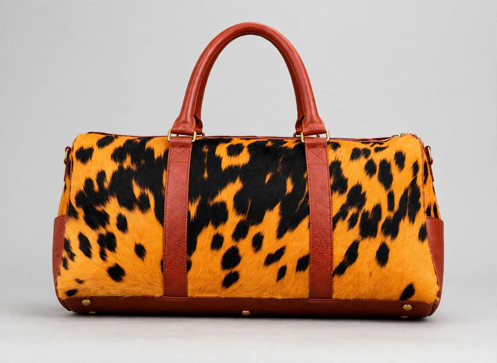 Amber Tortoise Barrel Cowhide Leather Duffel Bag