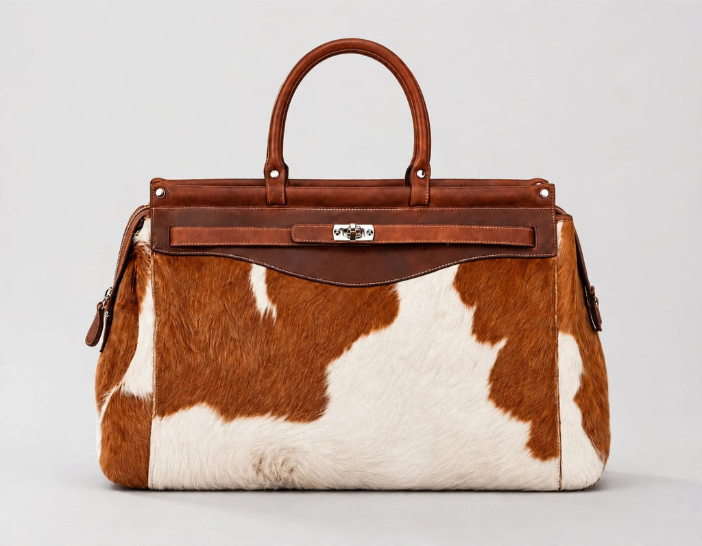 Women's Rust & White Cowhide Turn-Lock Satchel