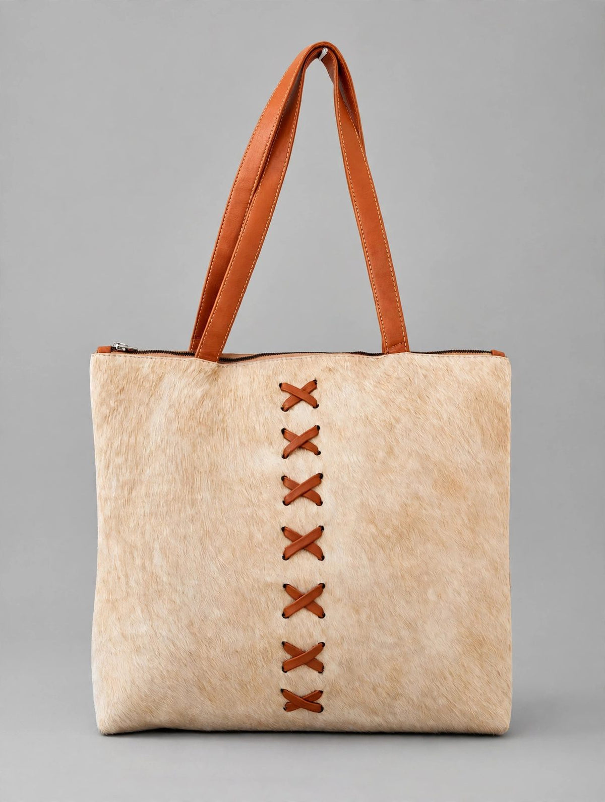 Women's Ivory Cowhide Lace-Up Tote Bag