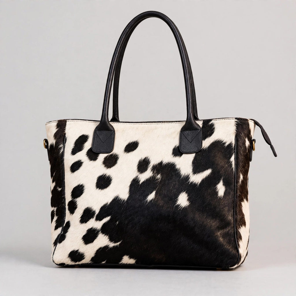Women's Black & White Speckle Cowhide Tote