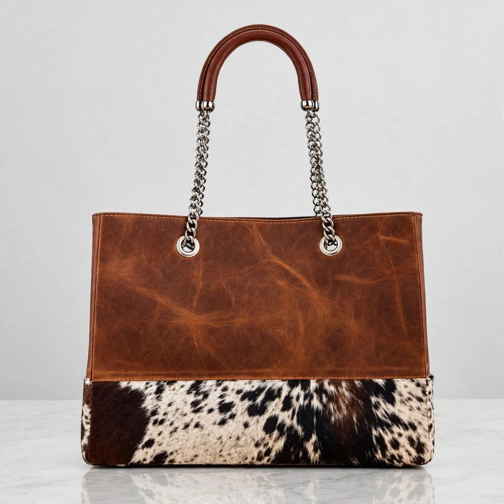 Women's Brown Cowhide Chain Tote